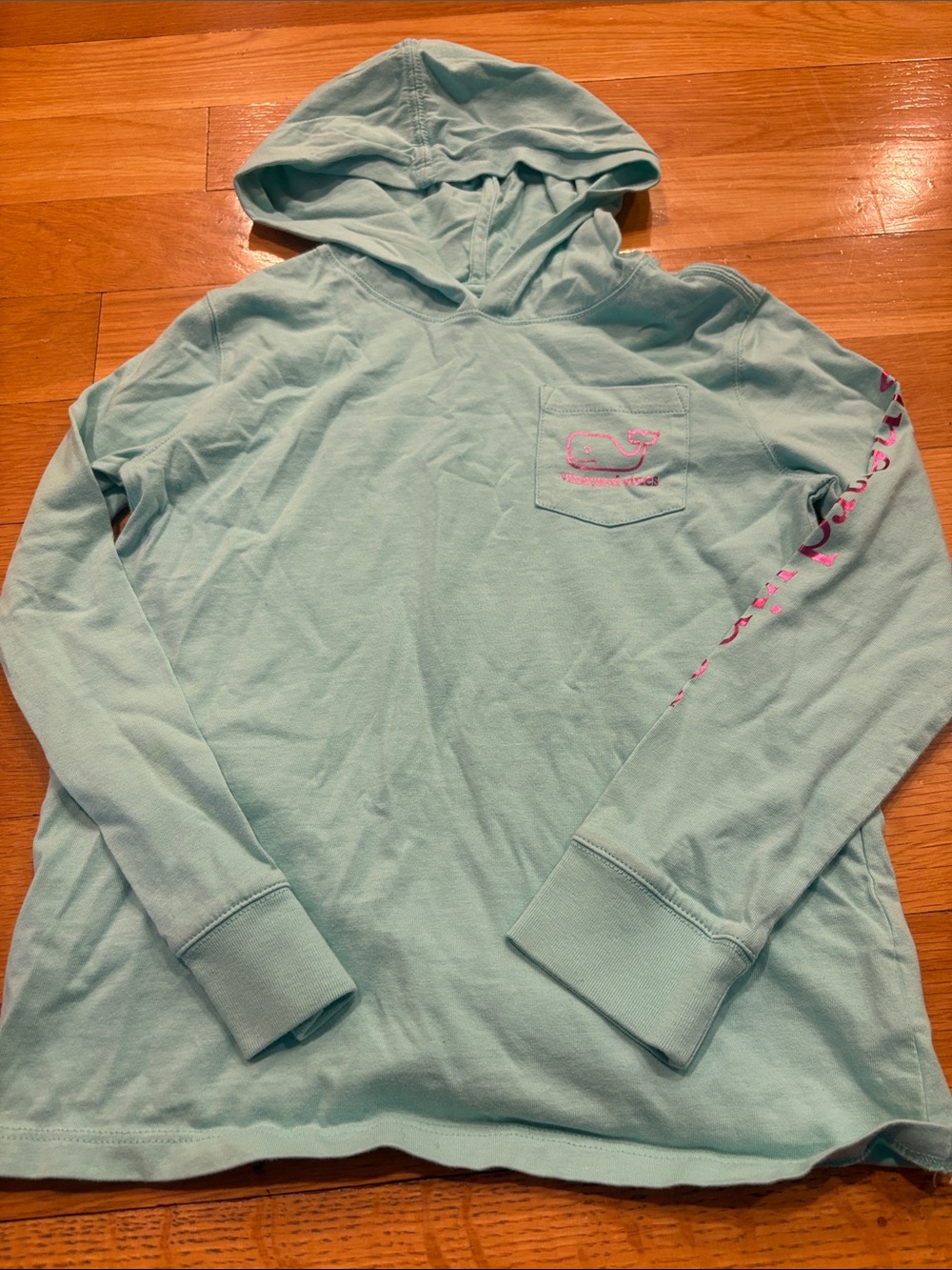 Vineyard Vines Girls' Teal Hoodie with Pink Whale Accent